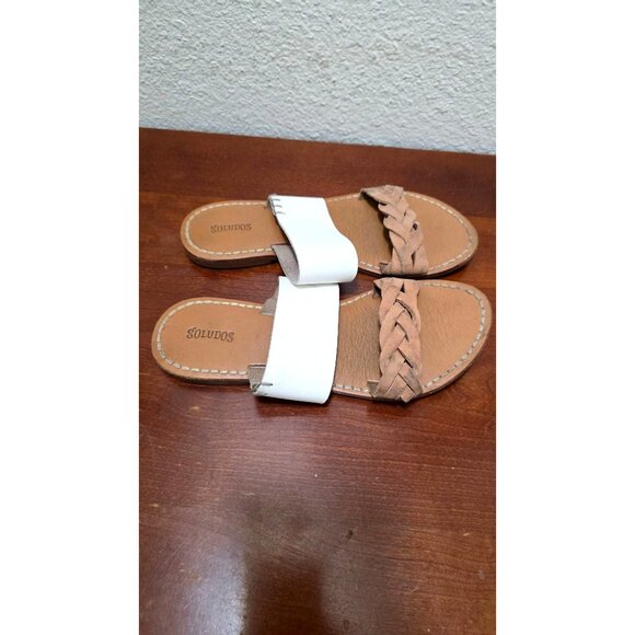 Soludos Women Braided Leather Slip-On Sandals Size 6Tan White - Picture 3 of 9